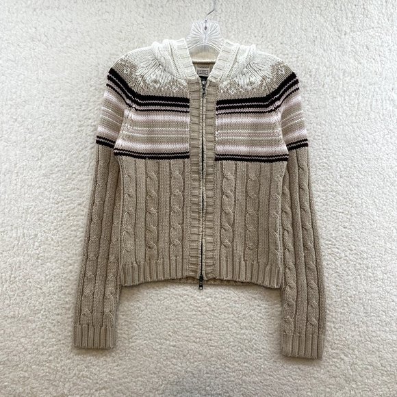 Arizona Jeans Tops - Y2K Arizona Jeans Tan Beige Striped Cable Knit Fairy Grunge Sweater Hoodie S